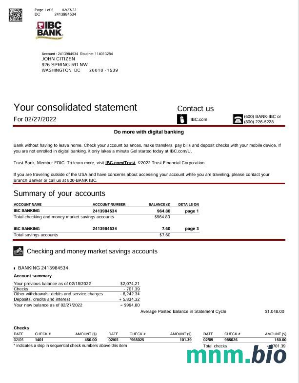 USA Texas First Citizens Bank statement szablon Worda i PDF